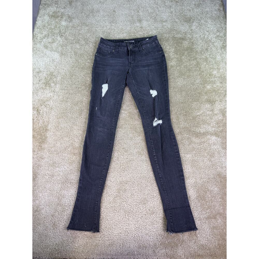 Maurice Jeans Womens Size XS Skinny Stretch Distressed Low Rise Denim Black C924